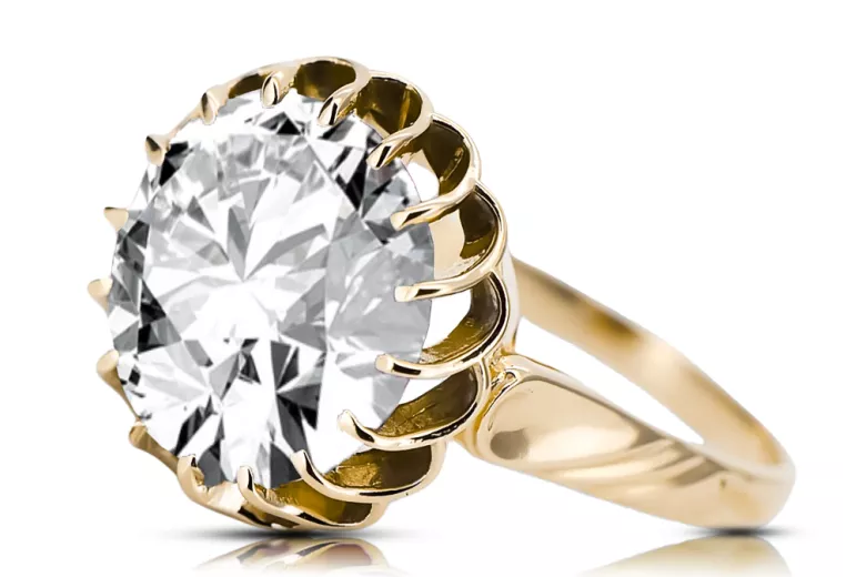 Ring Vintage Handwerk Zircon 8K Gelbgold vrc035x-zi Art Deco Sowjetischer russischer UdSSR Stil